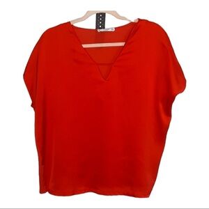 Mango Basics low V-neck Top Sz Oversized Med